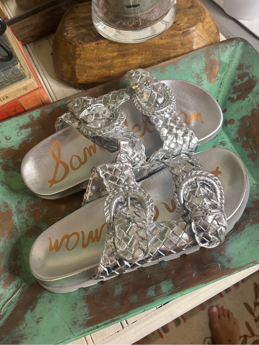 Sam Edelman Silver Braided Slide Sandals Tiffanie